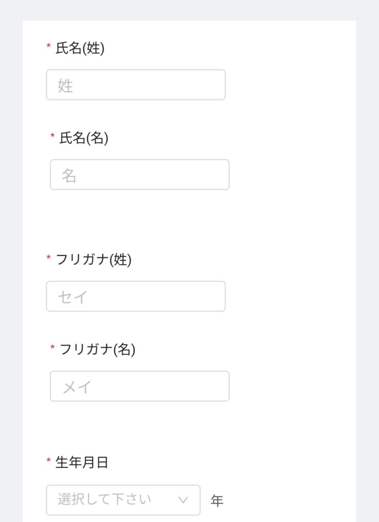 お客様情報の入力